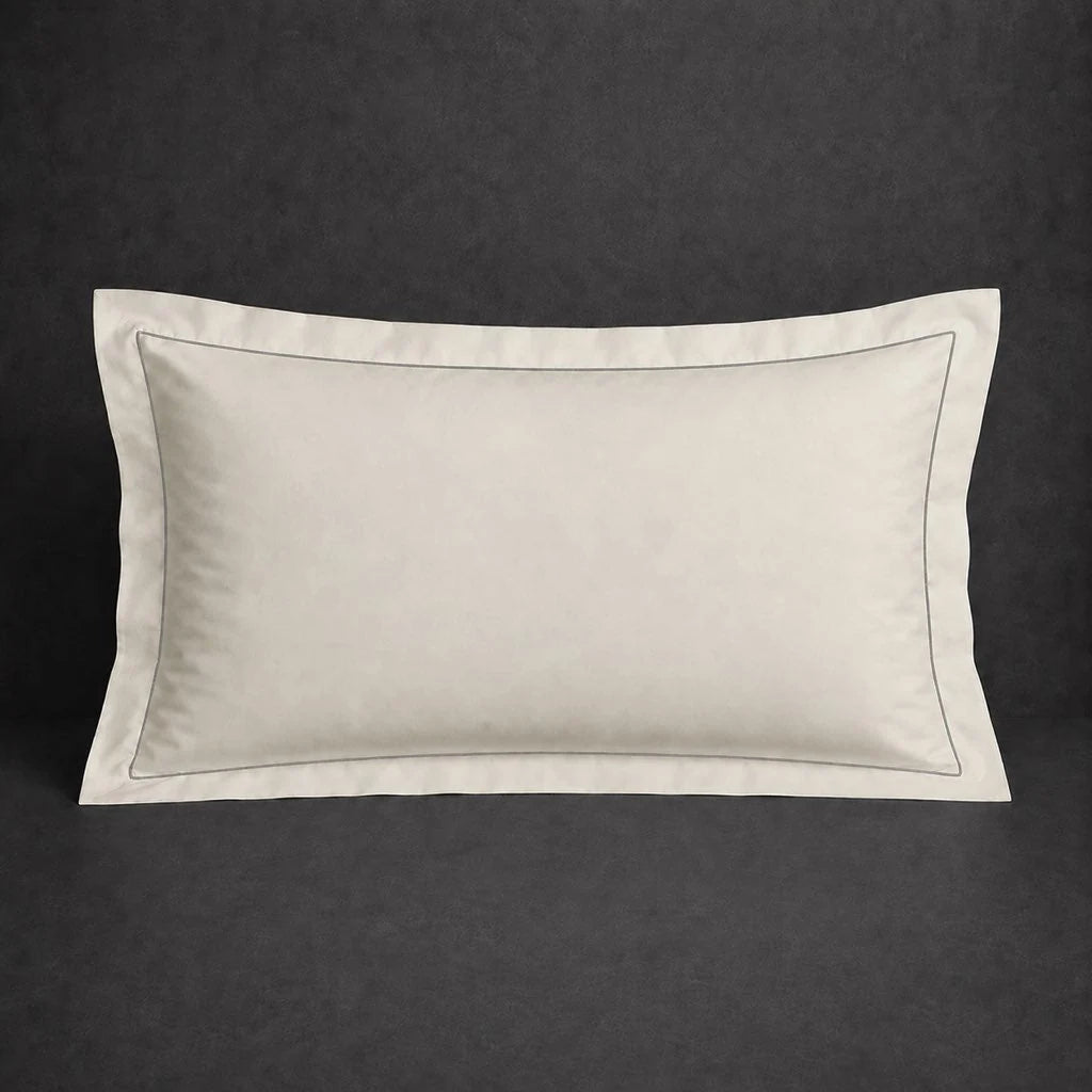 Ivory Cream Oxford Pillow Case, Standard and King, with Grey one-row satin stitch - Linen and Co