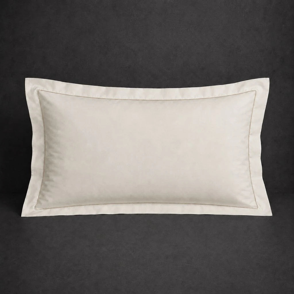 Ivory Cream Oxford Pillow Case, Standard and King, with Stone one-row satin stitch - Linen and Co