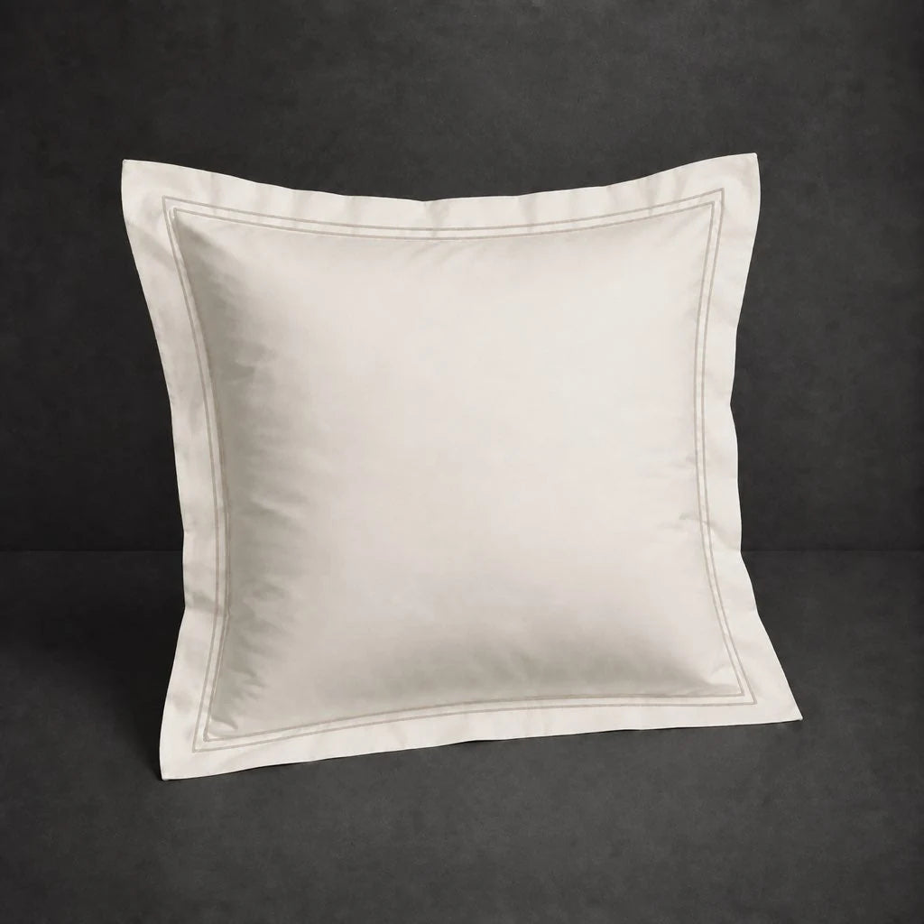 Ivory Cream Oxford Pillow Case, Continental, with Stone two-row satin stitch - Linen and Co
