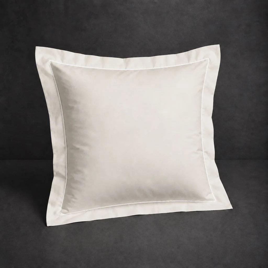 Ivory Cream Oxford Pillow Case, Continental, with White one-row satin stitch - Linen and Co