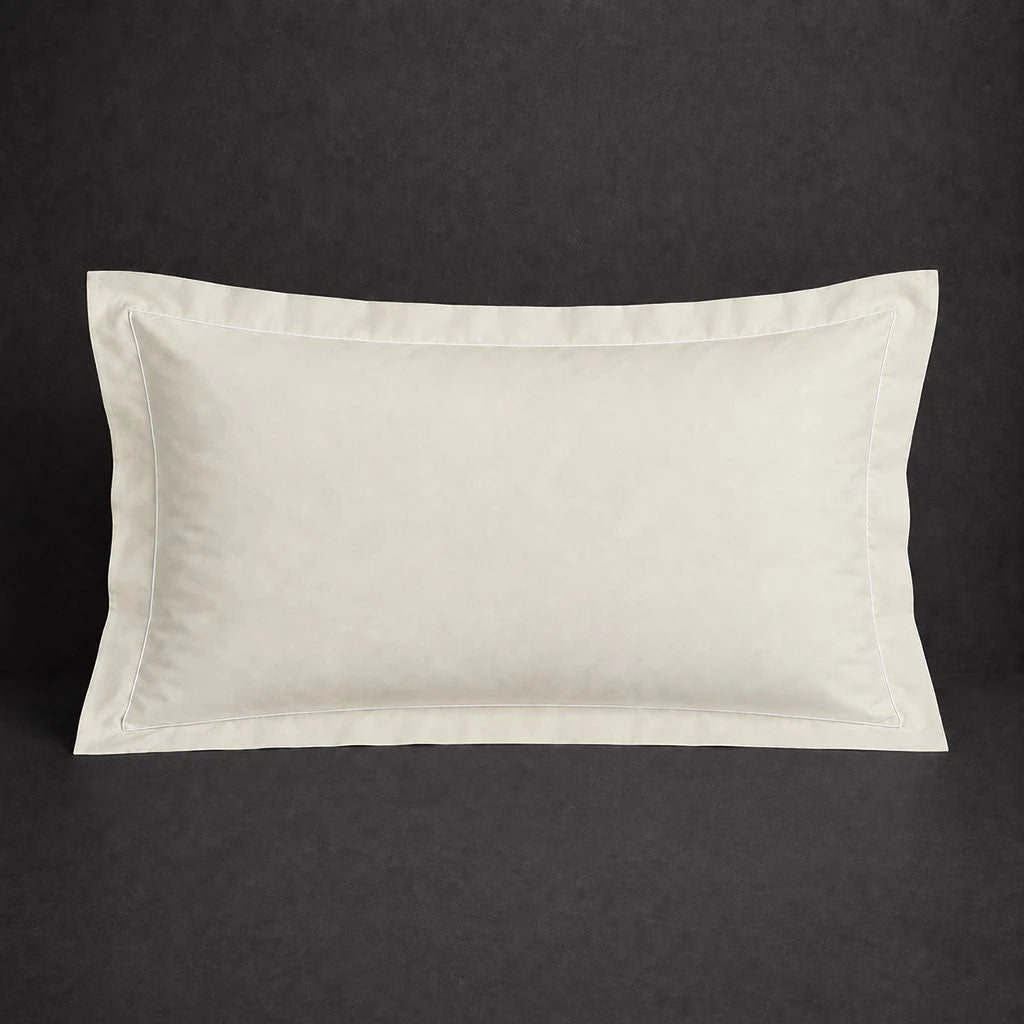 Ivory Cream Oxford Pillow Case, Standard and King, with White one-row satin stitch - Linen and Co