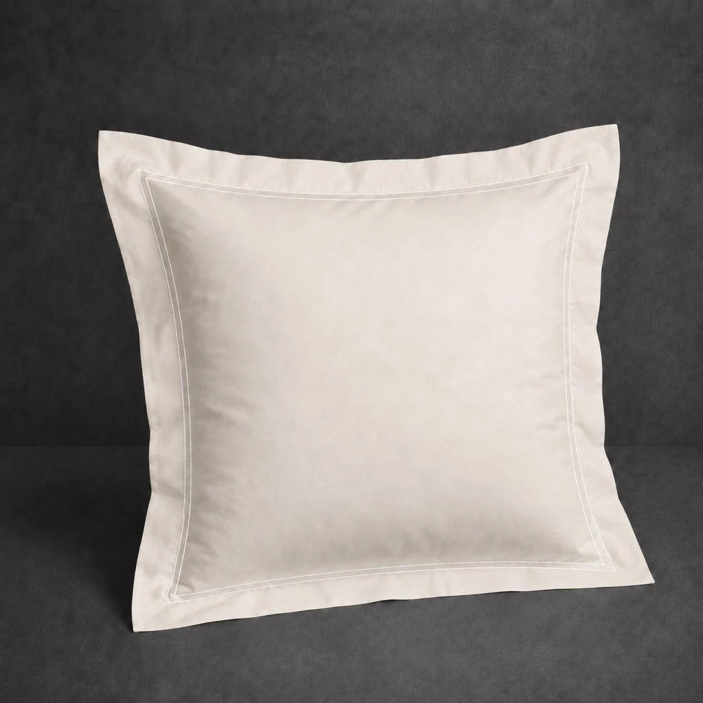Ivory Cream Oxford Pillow Case, Continental, with White two-row satin stitch - Linen and Co