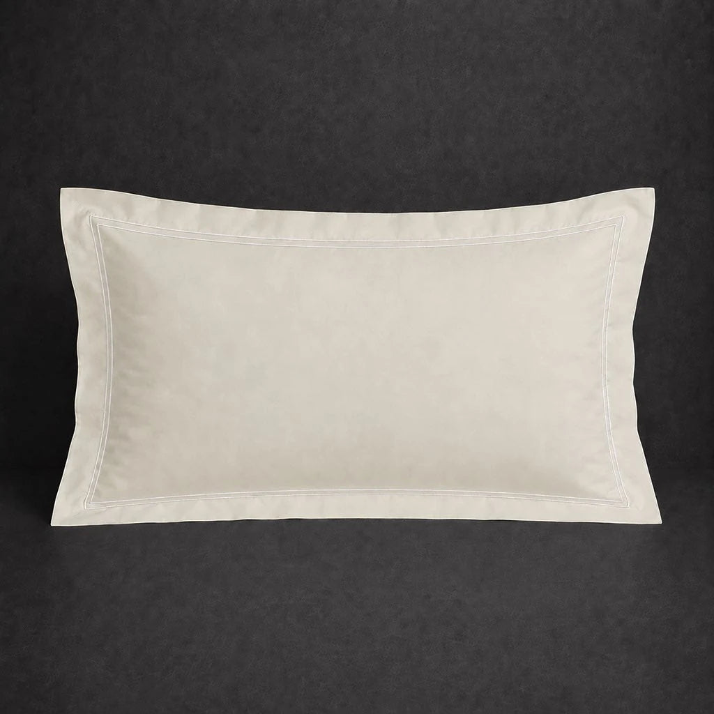 Ivory Cream Oxford Pillow Case, Standard and King, with White two-row satin stitch - Linen and Co