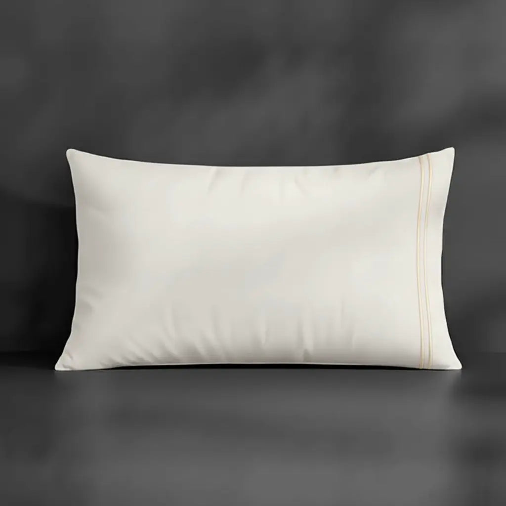 Ivory Cream Plain Pillow Case, Standard and King, with Cream two-row satin stitch - Linen and Co