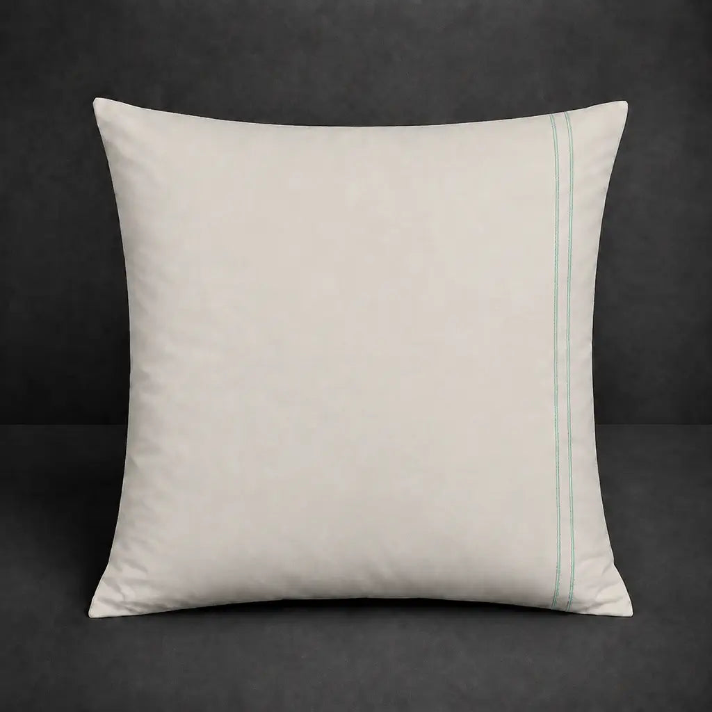 Ivory Cream Plain Pillow Case, Continental, with Duck Egg two-row satin stitch - Linen and Co