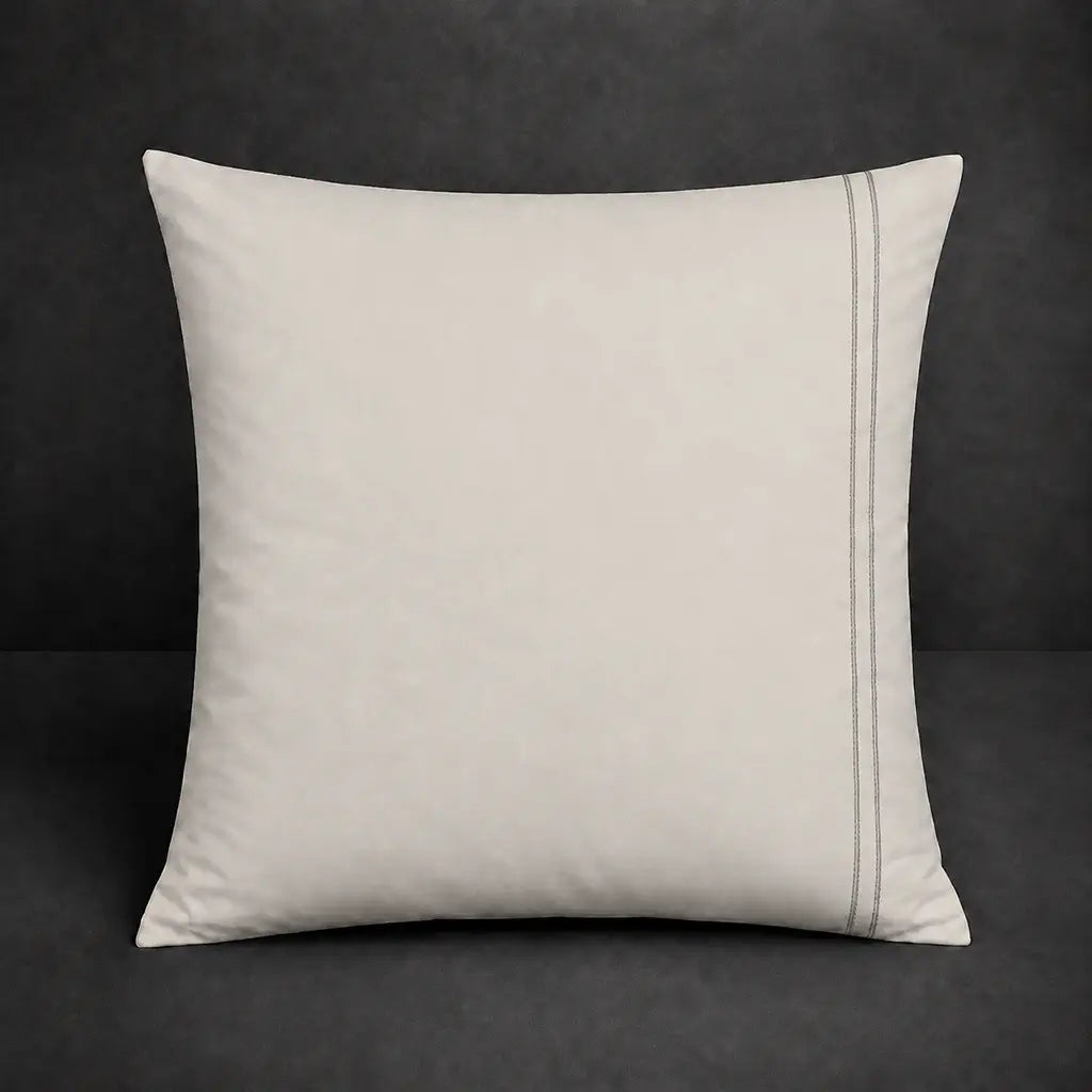 Ivory Cream Plain Pillow Case, Continental, with Grey two-row satin stitch - Linen and Co