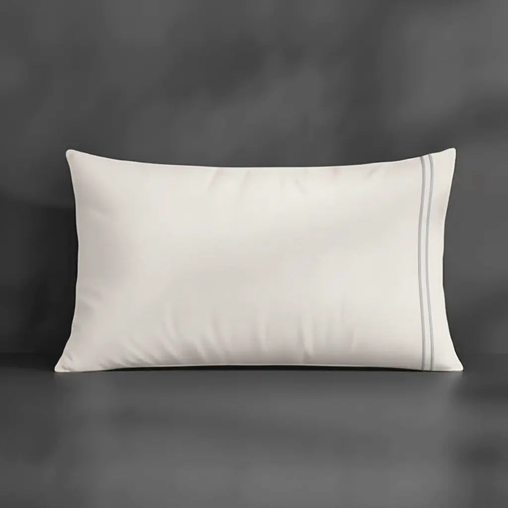Ivory Cream Plain Pillow Case, Standard and King, with Grey two-row satin stitch - Linen and Co