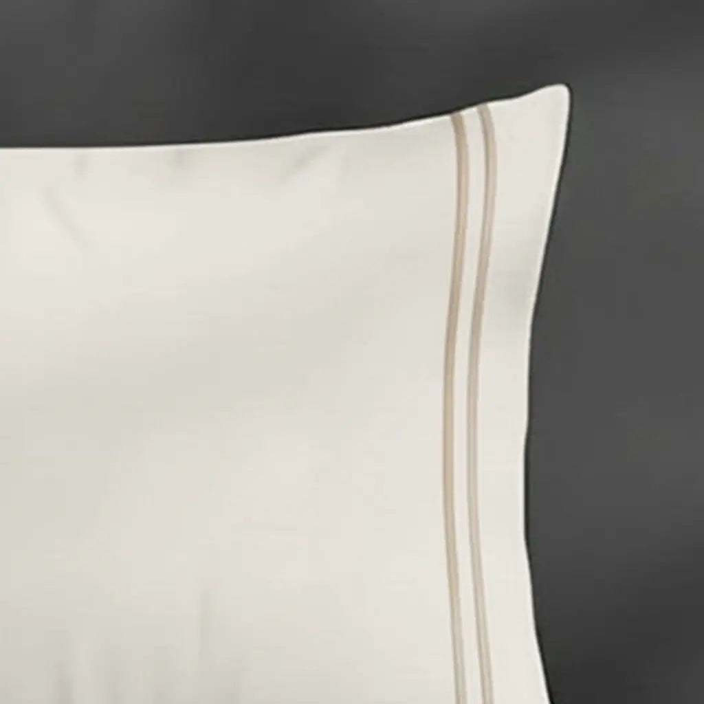 Ivory Cream Plain Pillow Case with Stone two-row satin stitch - border close-up - Linen and Co