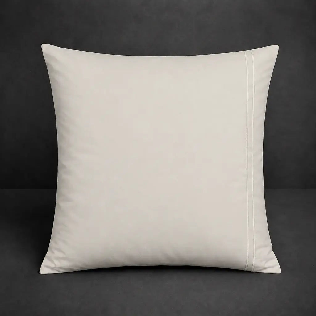 Ivory Cream Plain Pillow Case, Continental, with White two-row satin stitch - Linen and Co
