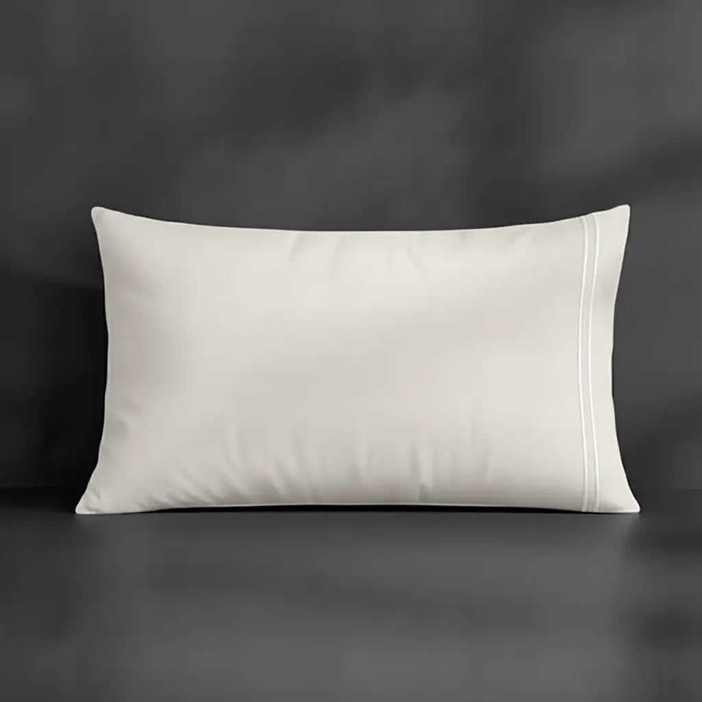 Ivory Cream Plain Pillow Case, Standard and King, with White two-row satin stitch - Linen and Co