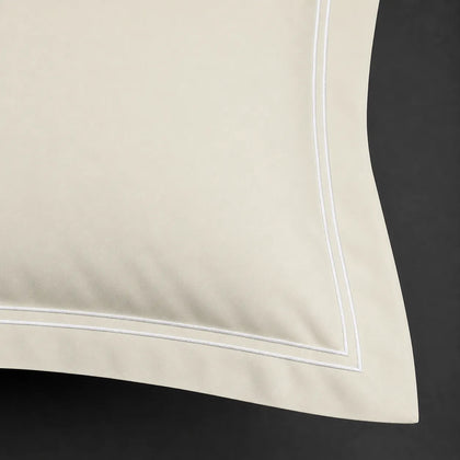 Oxford Two Row Satin Stitch - Cream Polycotton 200TC Flat Sheet - Linen and Co