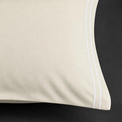 Plain Two Row Satin Stitch - Cream Polycotton 200TC Flat Sheet - Linen and Co