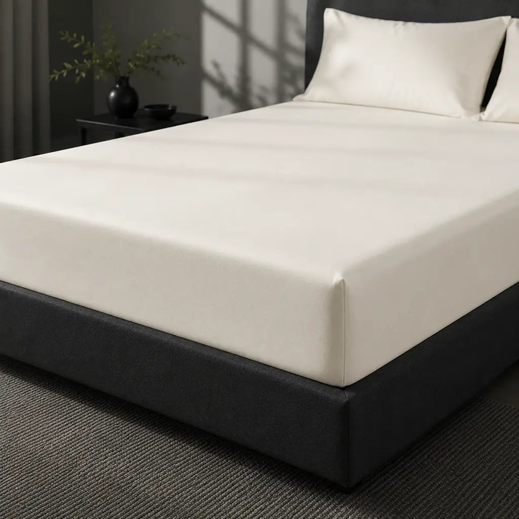 Cream Polycotton Percale 200TC Fitted Sheets on mattress - Linen and Co