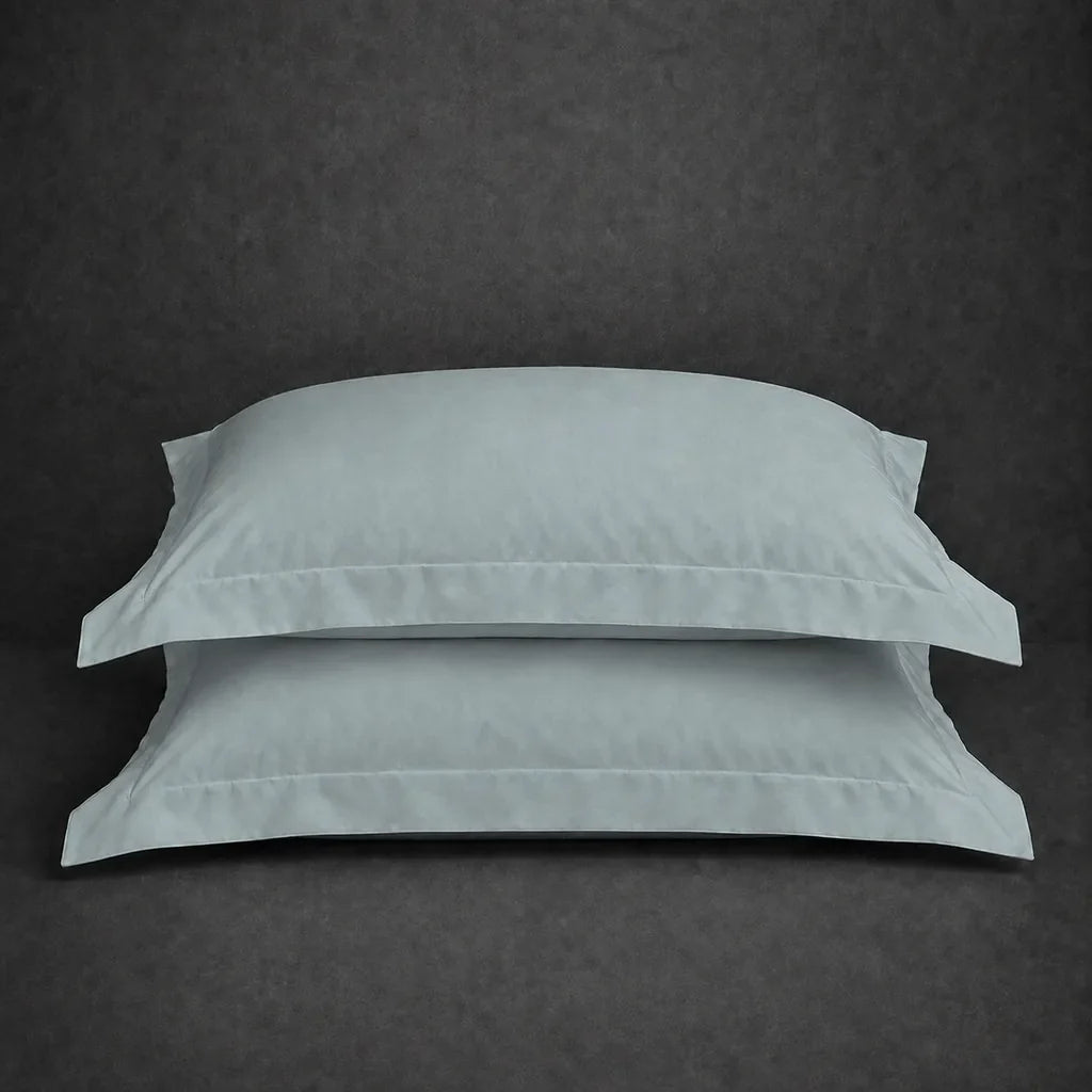 Duck Egg 100% cotton percale 200TC Oxford pillow case, Standard and King, no satin stitch — stacked pair view.