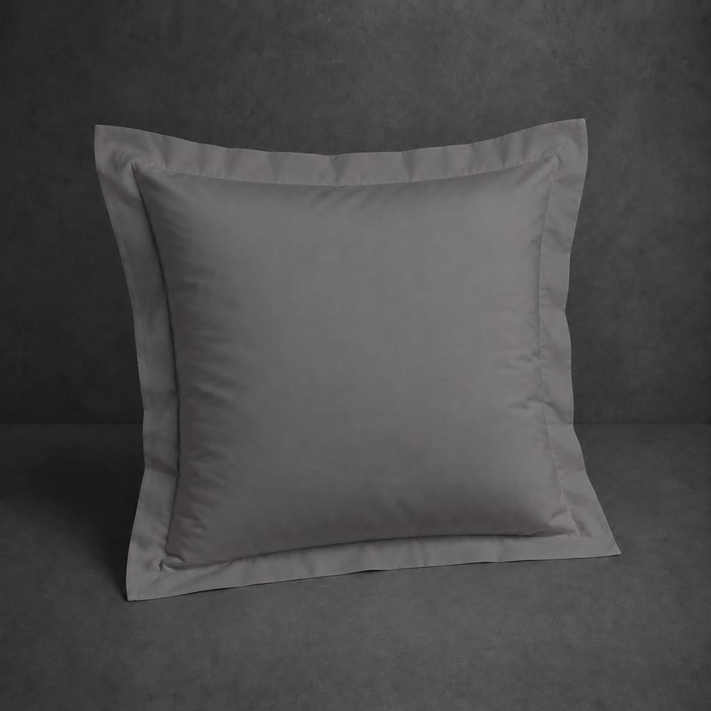 Grey 100% cotton percale 200TC Oxford pillow case, Continental, no satin stitch — front view.