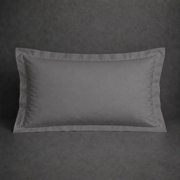 Grey 100% cotton percale 200TC Oxford pillow case, Standard and King, no satin stitch — front view.
