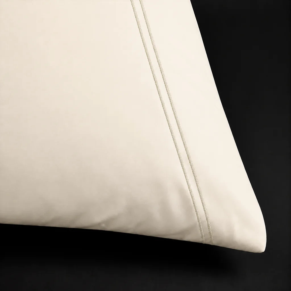 Cream 200TC cotton percale plain duvet cover set with Cream two row satin stitch - satin stitch close-up - Linen and Co