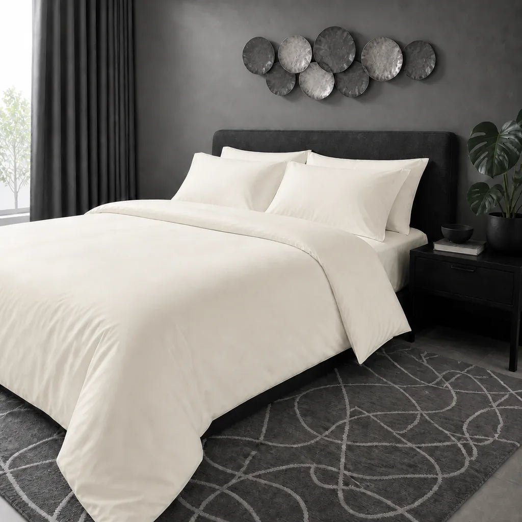 Cream 200TC cotton percale plain duvet cover set with no satin stitch - hero - Linen and Co