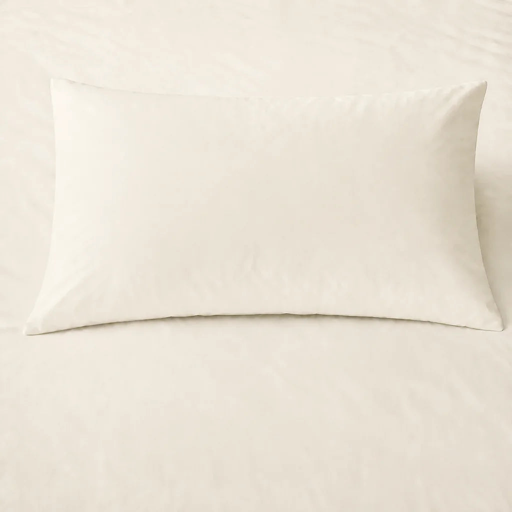Cream 200TC cotton percale plain duvet cover set with no satin stitch - on the bed - Linen and Co