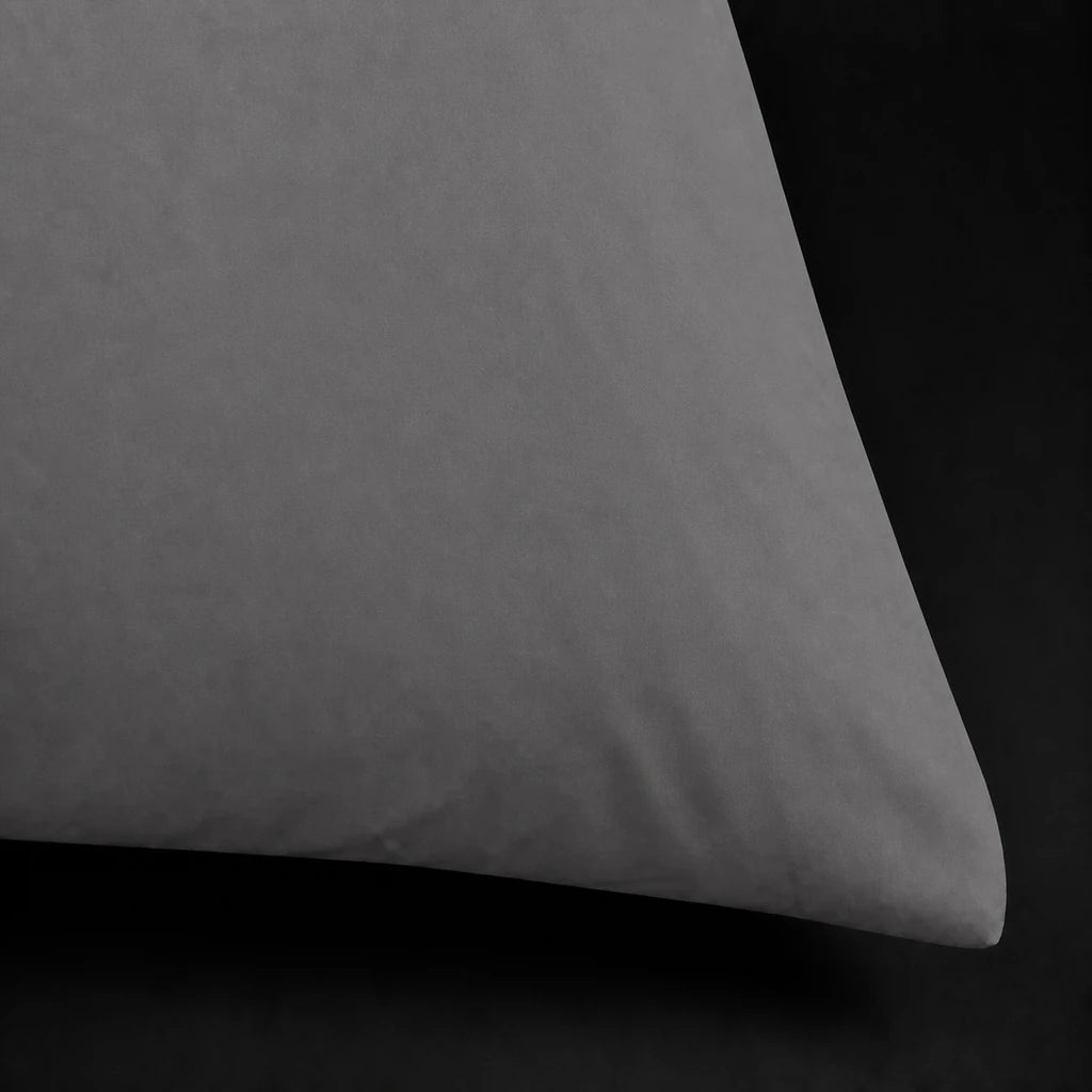 Grey 200TC cotton percale plain duvet cover set with no satin stitch - close-up - Linen and Co