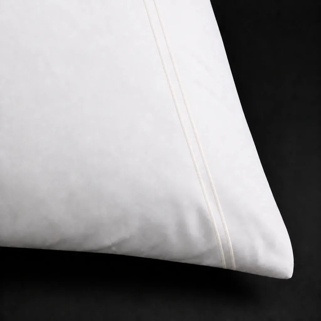White 200TC plain duvet cover with Cream two row satin stitch - satin stitch close-up - Linen and Co