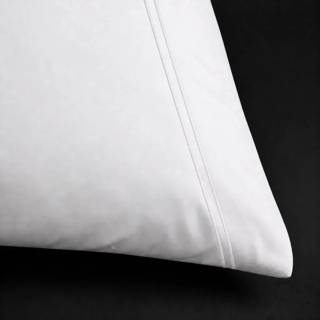 White 200TC plain duvet cover with White two row satin stitch - satin stitch close-up - Linen and Co