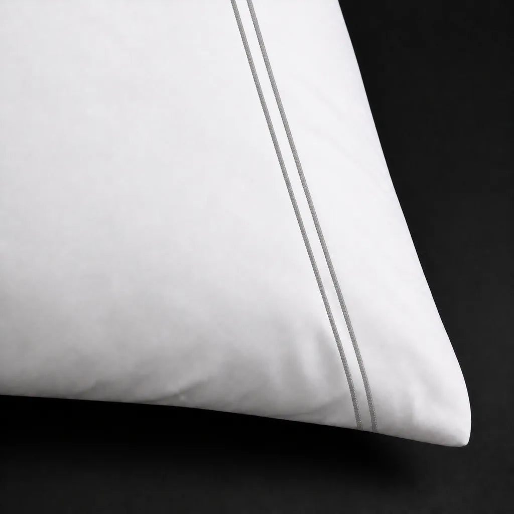 White 300TC plain duvet cover with Grey two row satin stitch - satin stitch close-up - Linen and Co