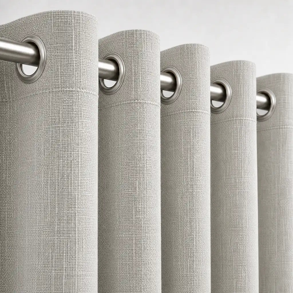 Close-up of Daloa Linen blockout eyelet curtain fabric by Silk House for Linen & Co