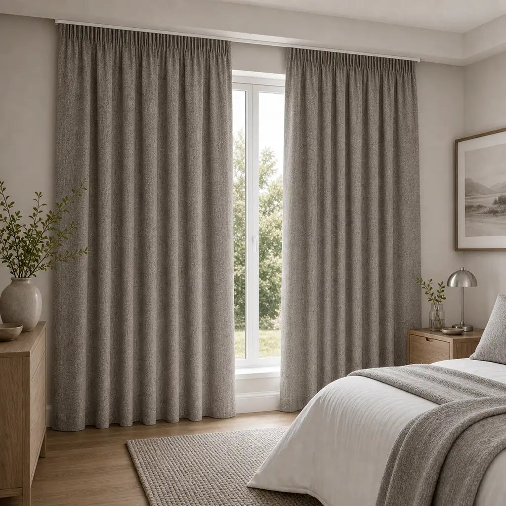 Daloa Coffee blockout ready-made taped curtain by Silk House for Linen & Co
