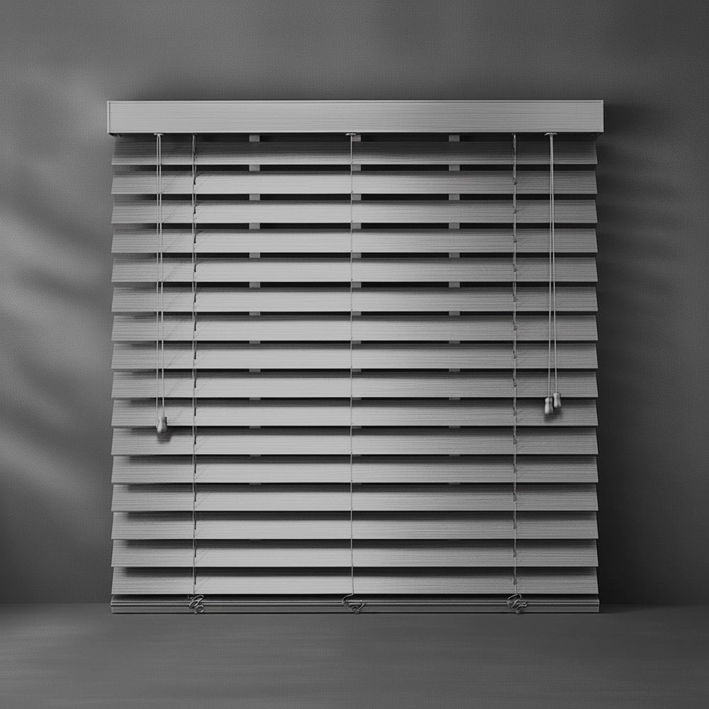 Dark Sliver B203 50mm Brushed Steel Aluminium Venetian blind by Linen and Co - premium hospitality window blinds