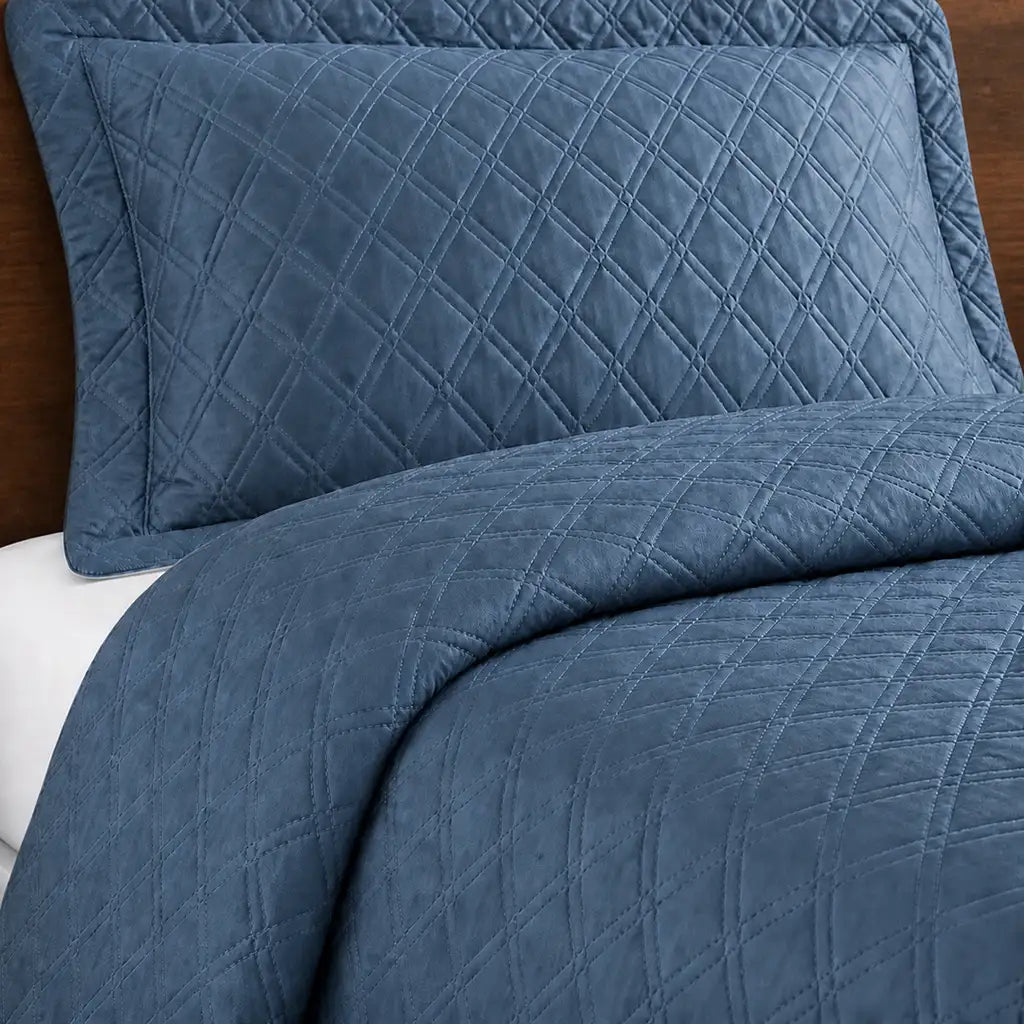 Denim Stanford Quilted Bedspread Set - Close-up detail by Linen and Co