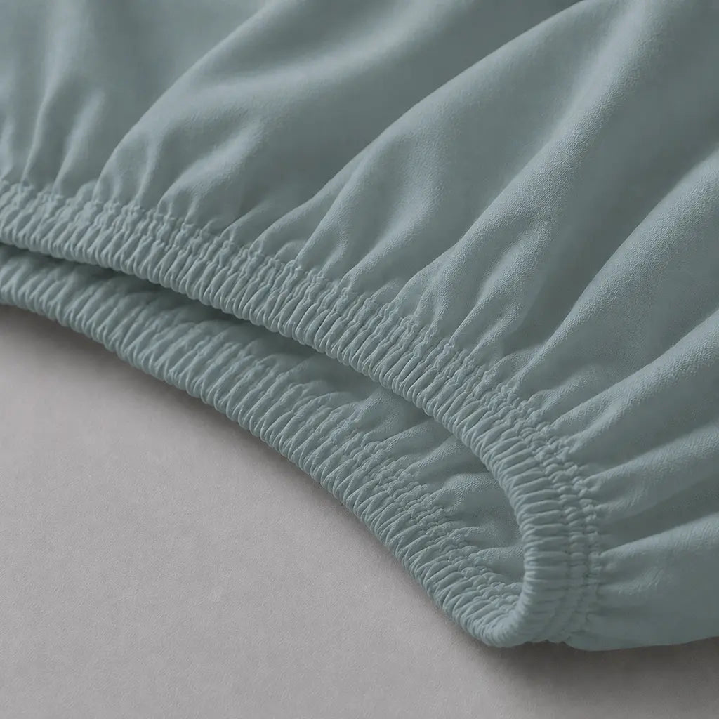Duck Egg Cotton Percale 200TC Fitted Sheets elastic edge detail - Linen and Co