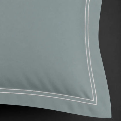 Oxford Two Row Satin Stitch - Duck Egg Polycotton 200TC Flat Sheet - Linen and Co