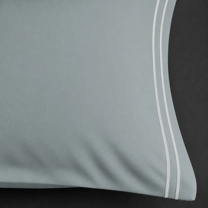 Plain Two Row Satin Stitch - Duck Egg Polycotton 200TC Flat Sheet - Linen and Co
