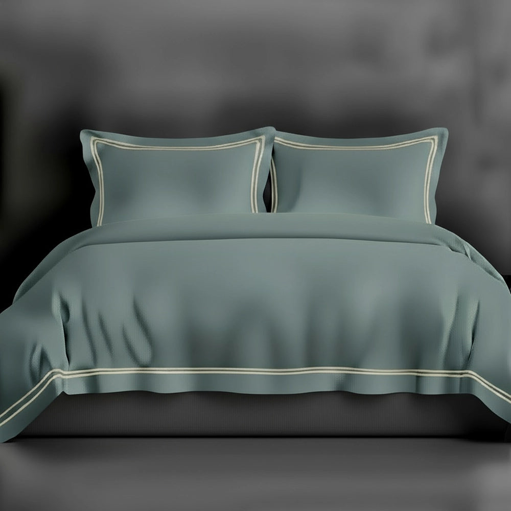 Duck Egg Oxford duvet cover with satin stitch by Linen and Co - luxury hospitality bed linen