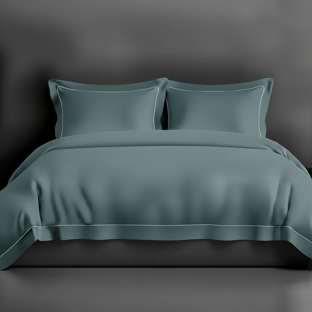 Duck Egg Oxford duvet cover with satin stitch by Linen and Co - luxury hospitality bed linen