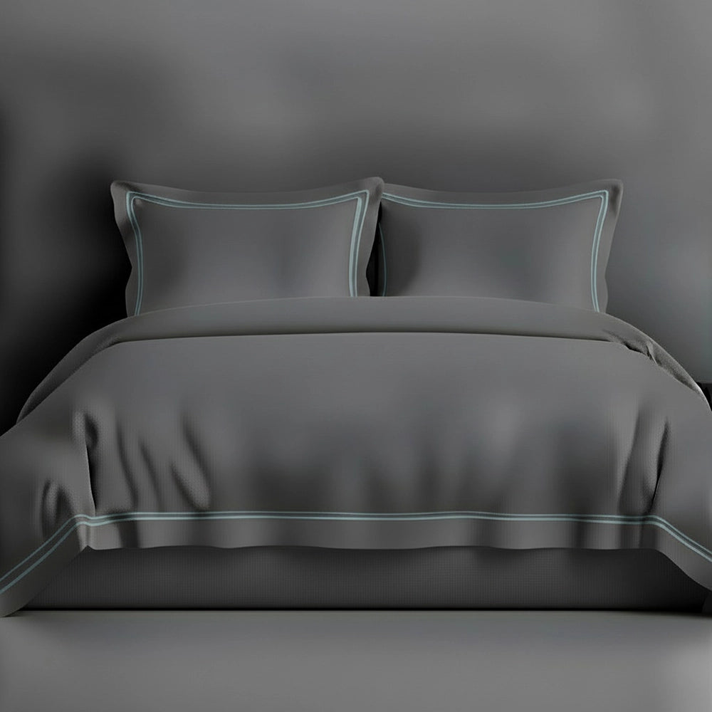 Grey Oxford duvet cover with satin stitch by Linen and Co - luxury hospitality bed linen