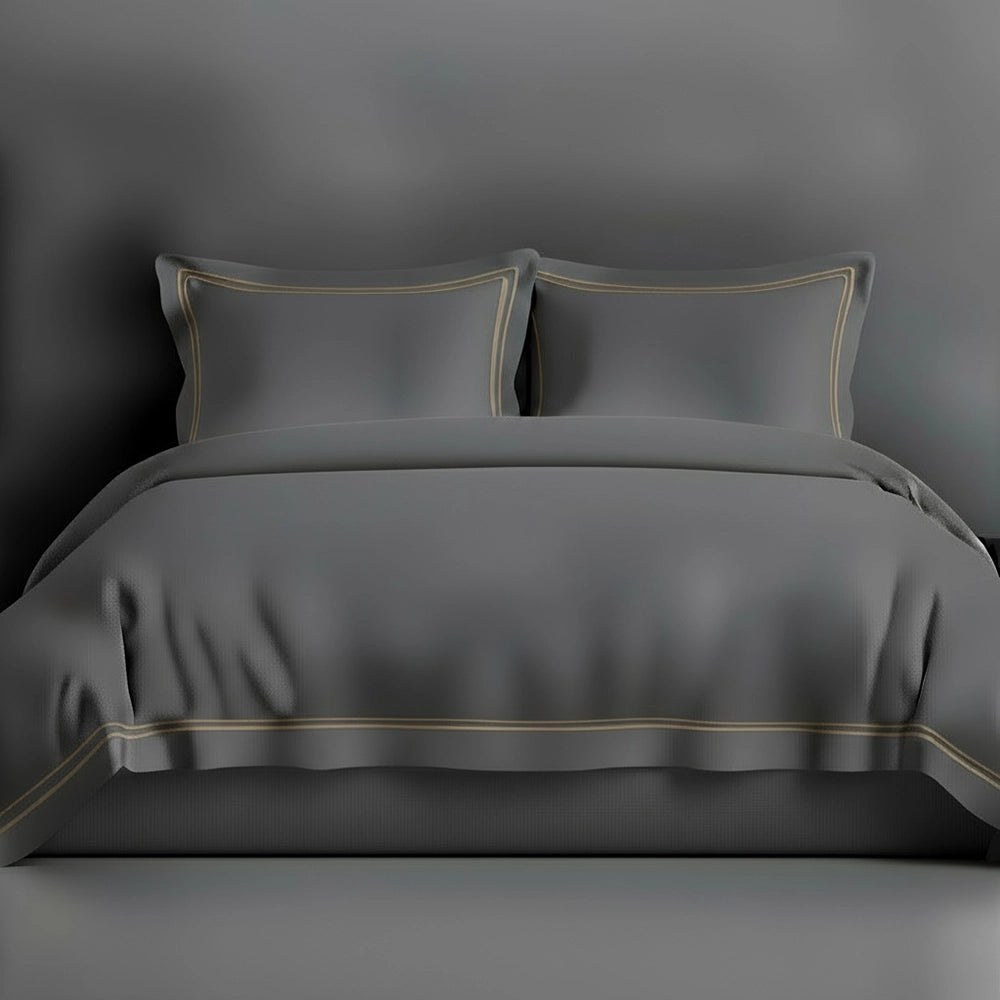 Grey Oxford duvet cover with satin stitch by Linen and Co - luxury hospitality bed linen