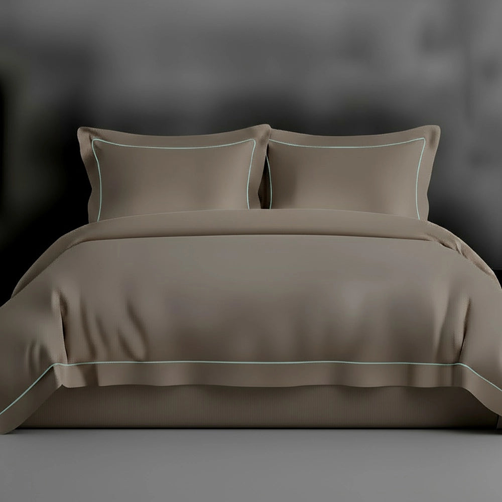 Stone Oxford duvet cover with satin stitch by Linen and Co - luxury hospitality bed linen