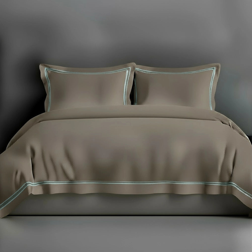 Stone Oxford duvet cover with satin stitch by Linen and Co - luxury hospitality bed linen