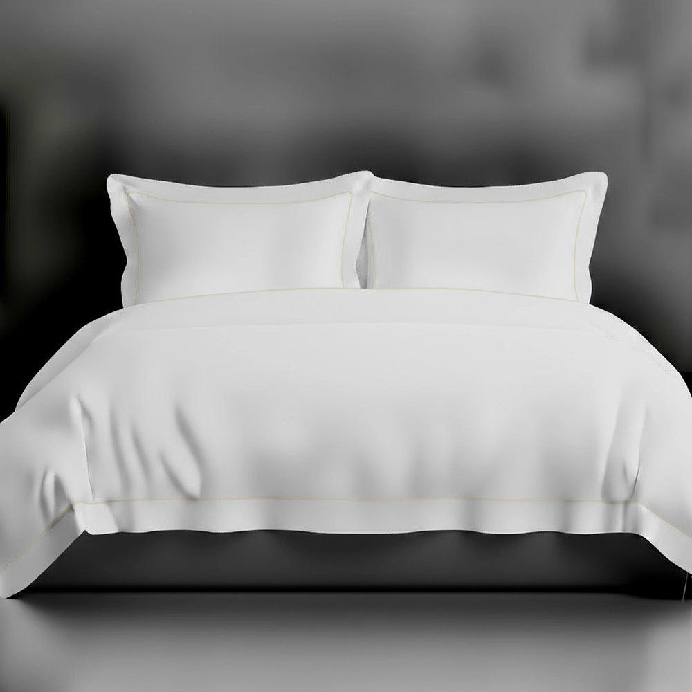 White Oxford duvet cover with satin stitch by Linen and Co - luxury hospitality bed linen