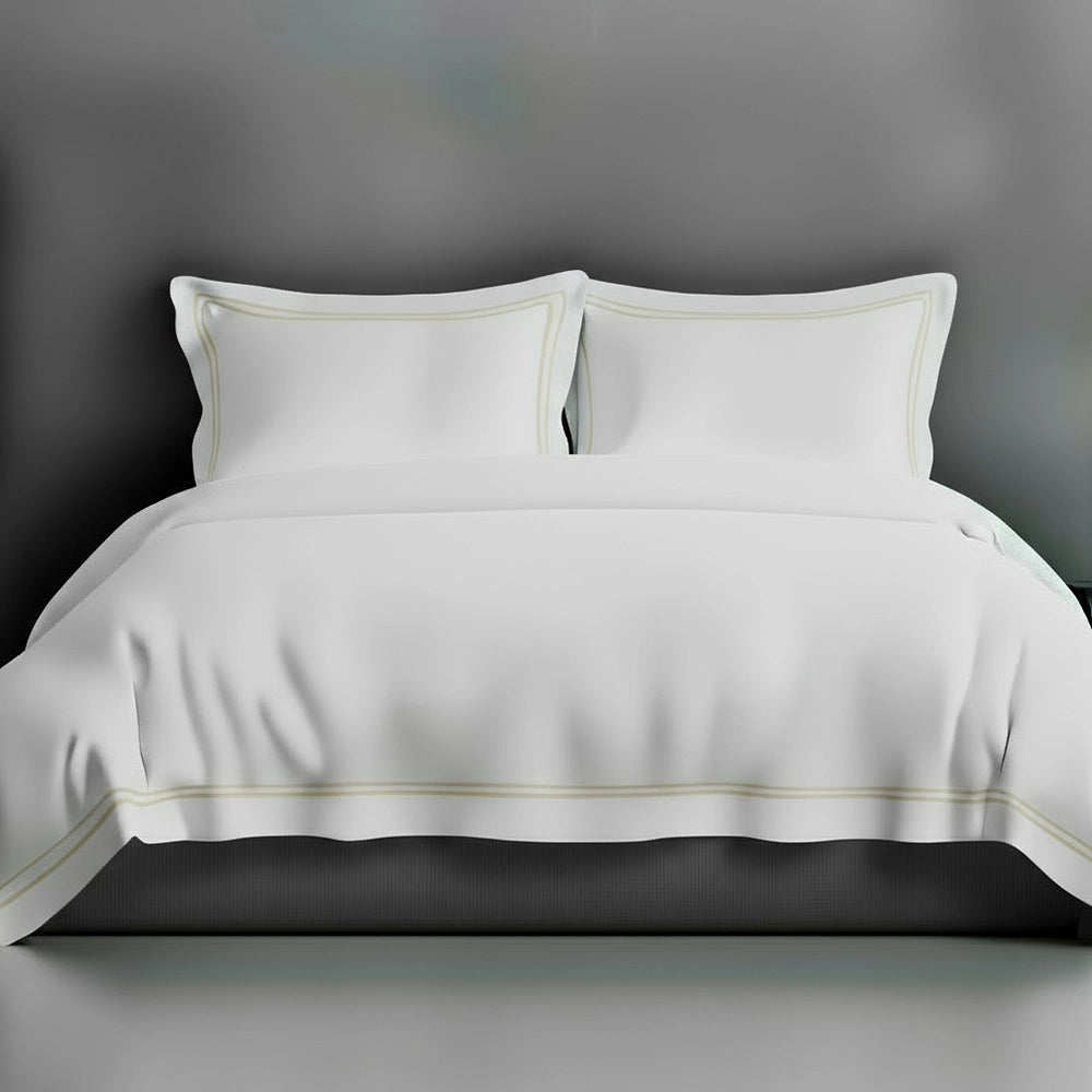 White Oxford duvet cover with satin stitch by Linen and Co - luxury hospitality bed linen