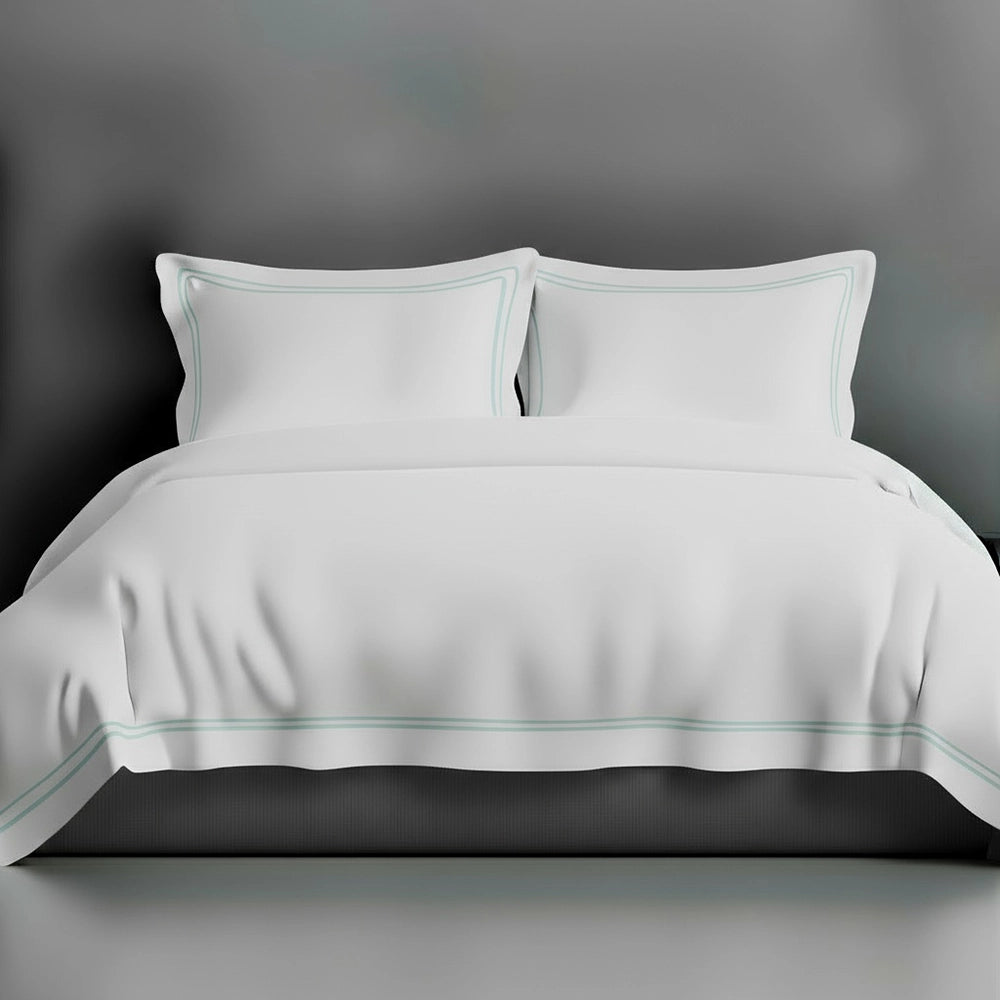 White Oxford duvet cover with satin stitch by Linen and Co - luxury hospitality bed linen