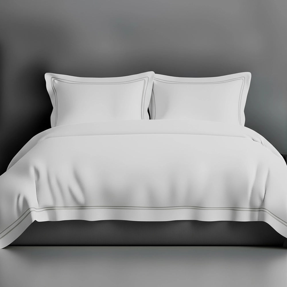 White Oxford duvet cover with satin stitch by Linen and Co - luxury hospitality bed linen