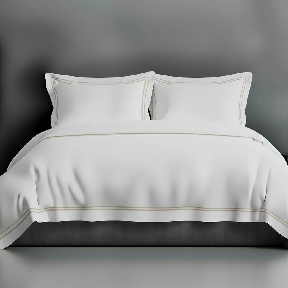 White Oxford duvet cover with satin stitch by Linen and Co - luxury hospitality bed linen