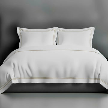 White Oxford duvet cover with stone two rows satin stitch - Linen and Co