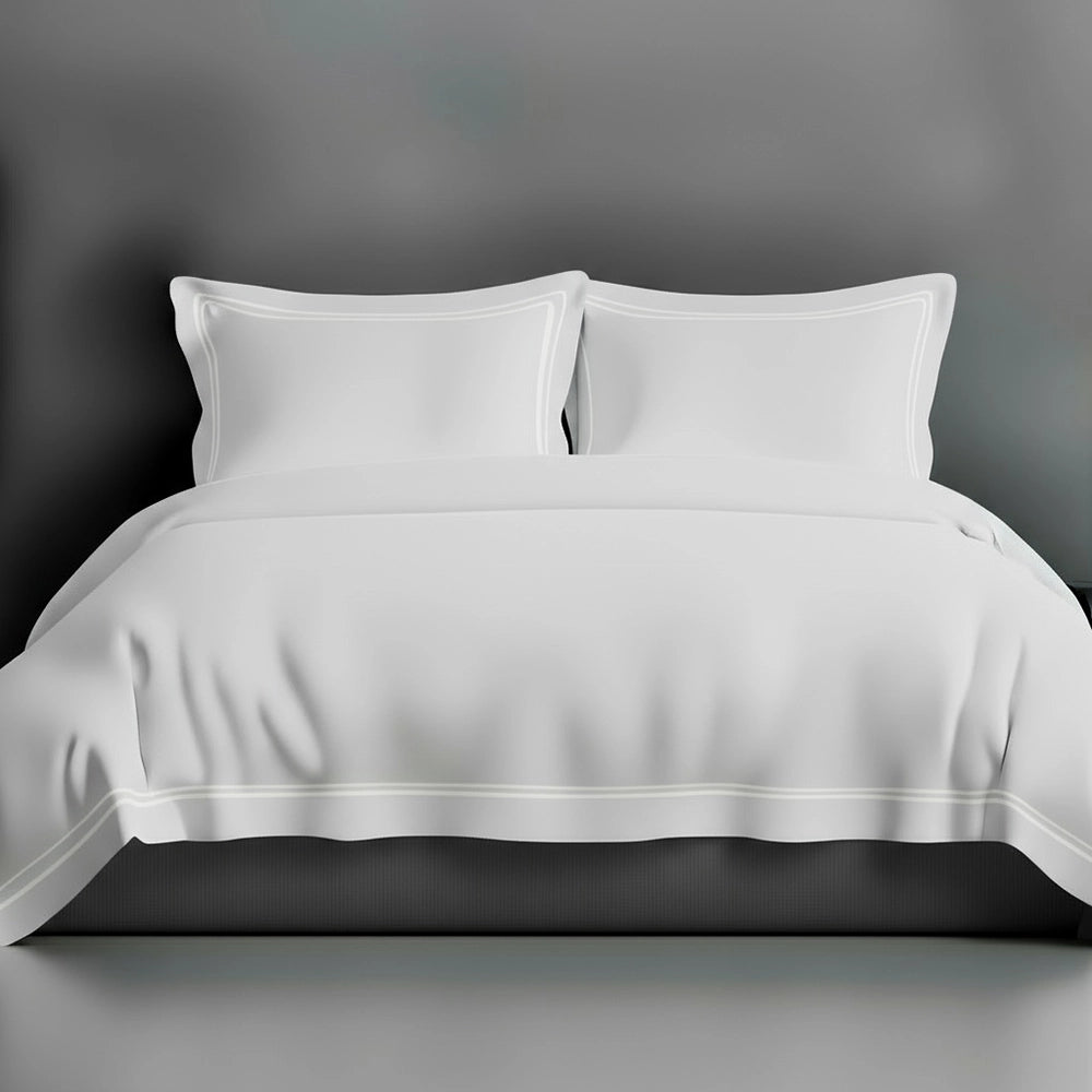 White Oxford duvet cover with satin stitch by Linen and Co - luxury hospitality bed linen