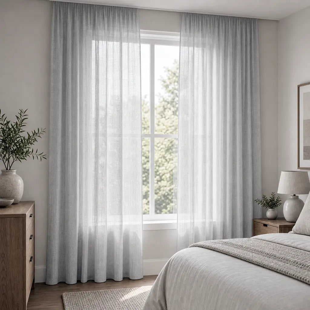 Ella sheer ready-made taped curtain in Feather