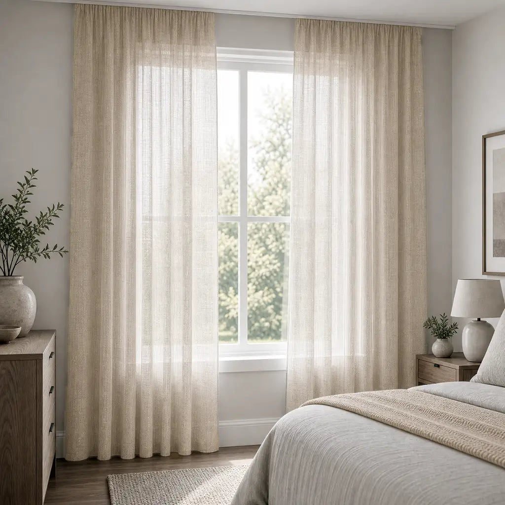 Ella sheer ready-made taped curtain in Sand