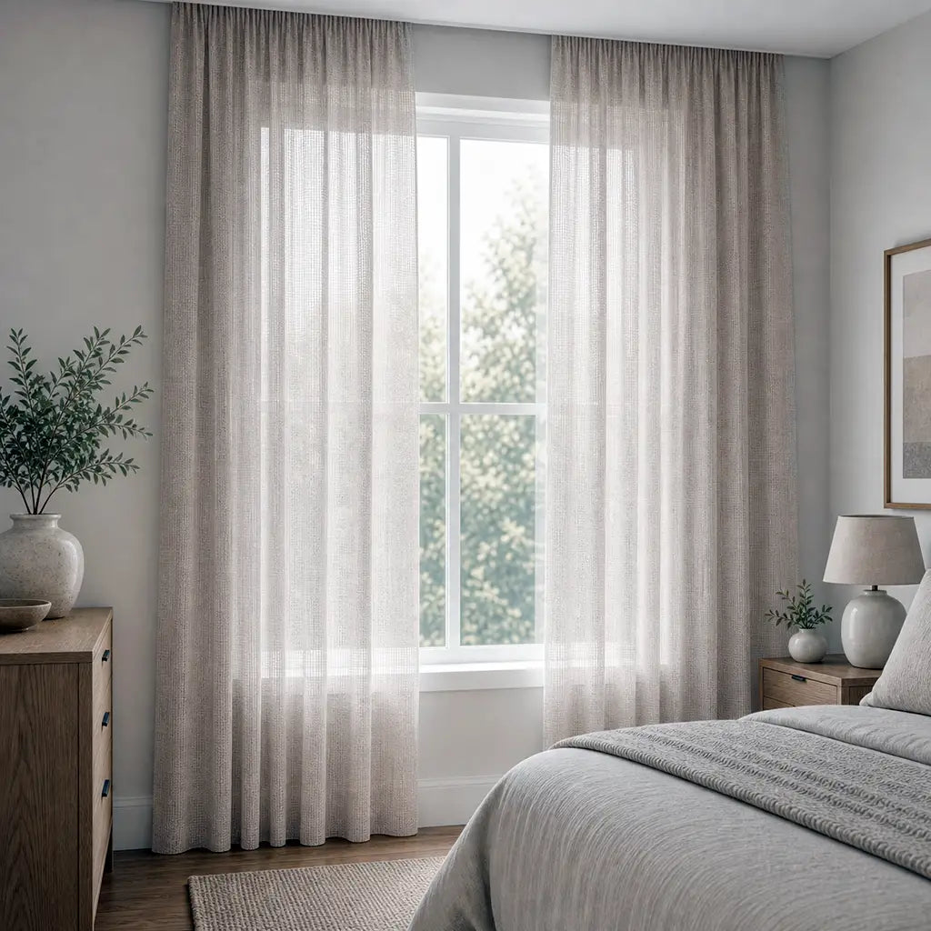 Ella sheer ready-made taped curtain in Stone
